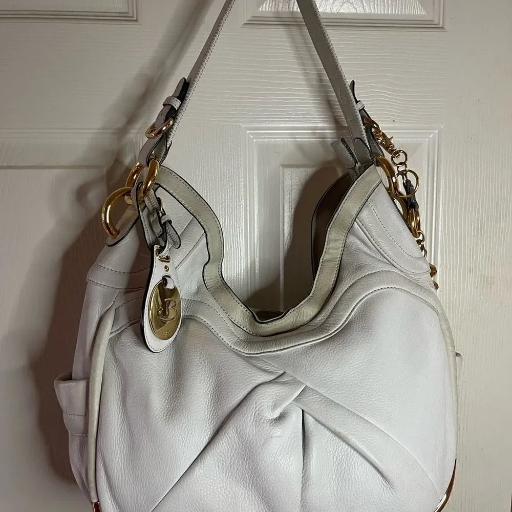 B Makowsky Hobo leather sand white slouch shoulder bag with gold tone ha…